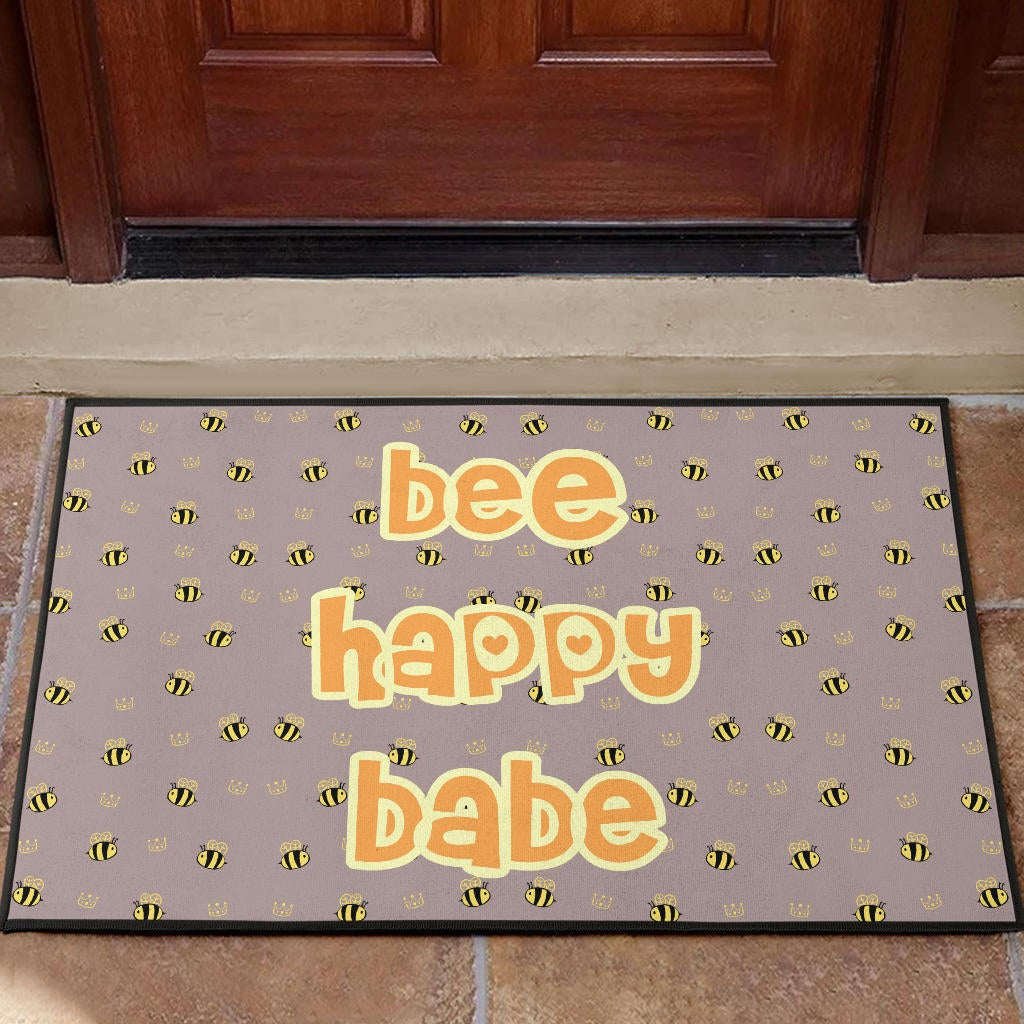 Bee Happy Babe Cute Tiny Patterns Door Mat Home Decor