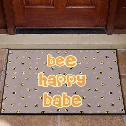 Bee Happy Babe Cute Tiny Patterns Door Mat Home Decor