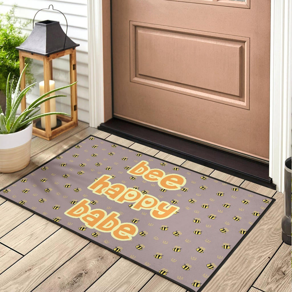 Bee Happy Babe Cute Tiny Patterns Door Mat Home Decor