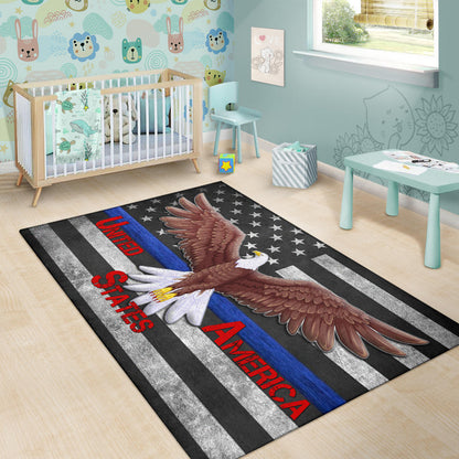 US Independence Day Bald Eagle Flying Black White US Flag Area Rug Home Decor