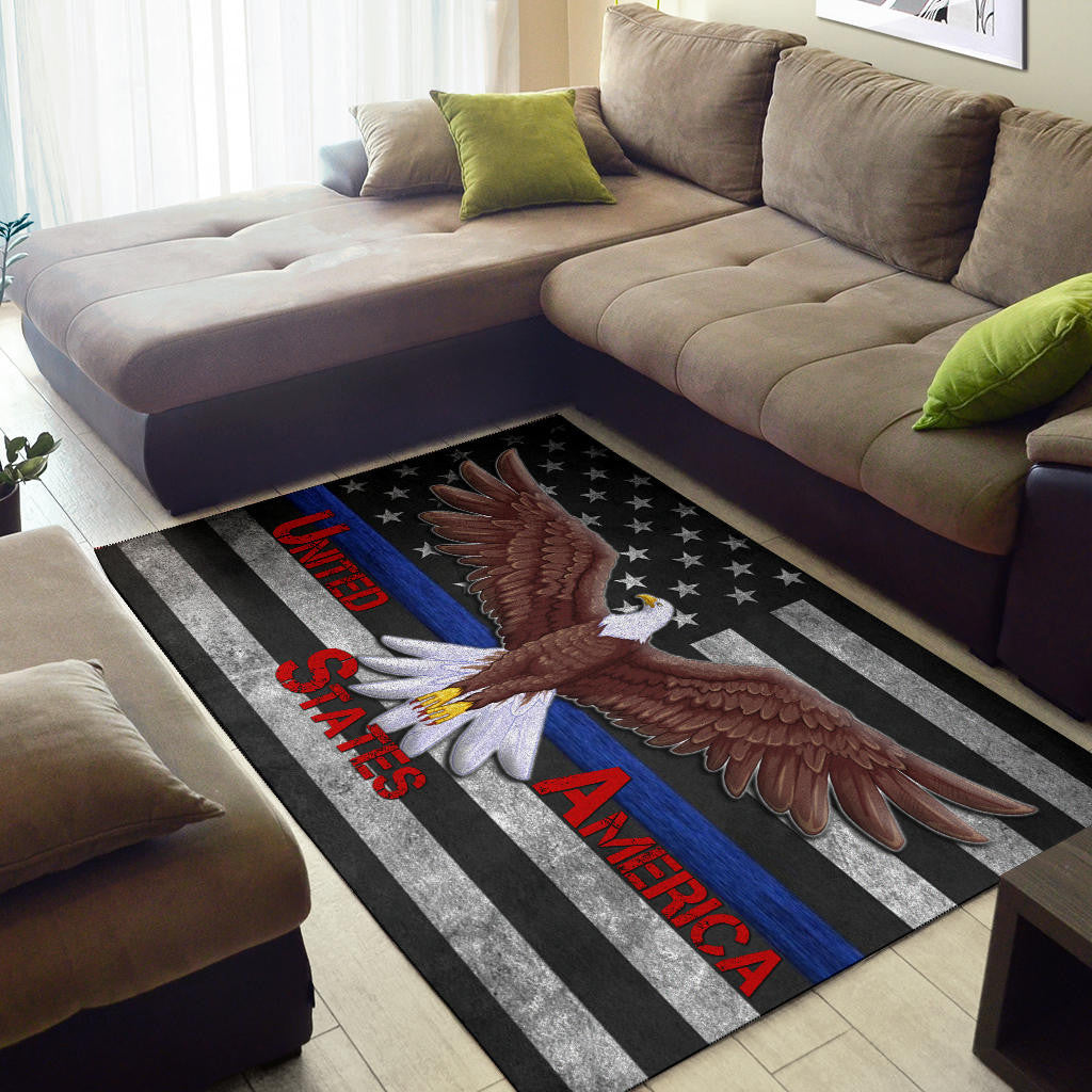 US Independence Day Bald Eagle Flying Black White US Flag Area Rug Home Decor