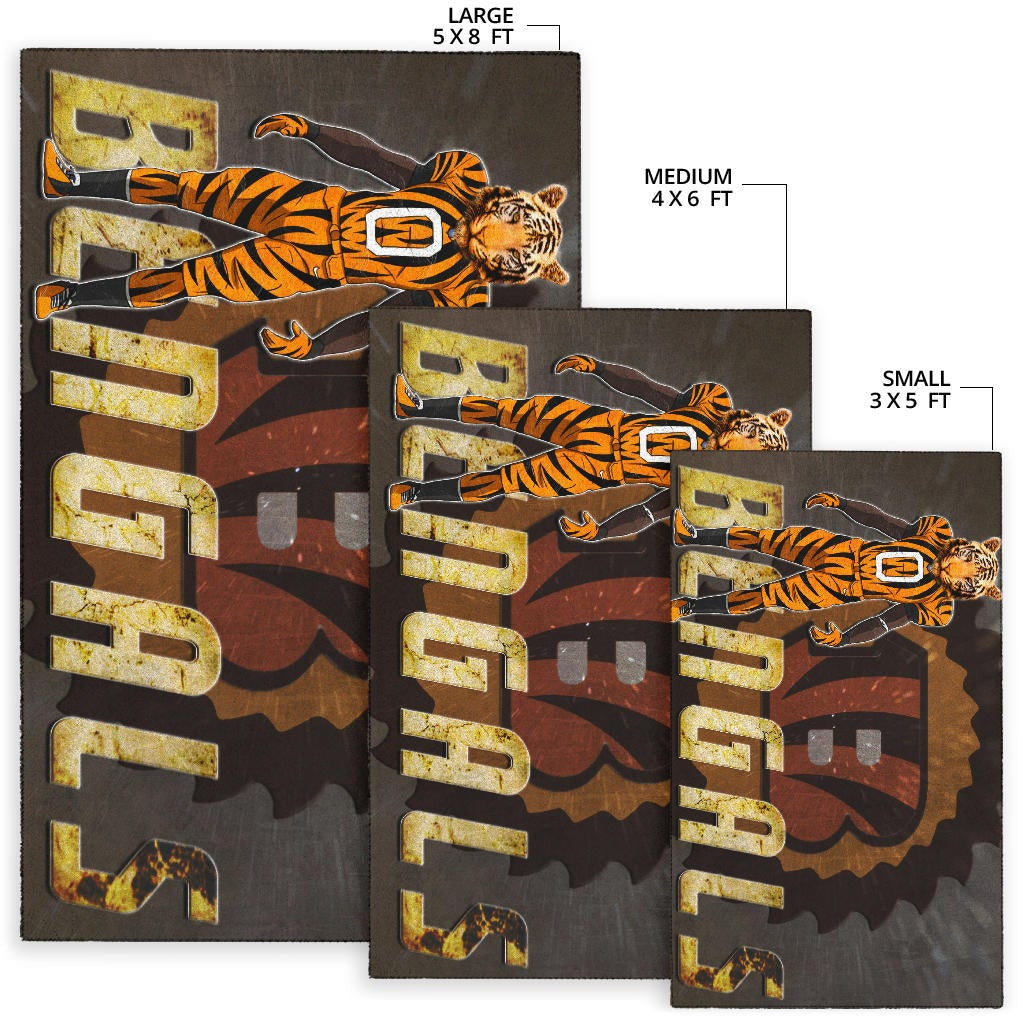 Cincinnati Bengals American Football Bengals Player Wearing Tiger Suit Bengal Head Area Rug Home Decor