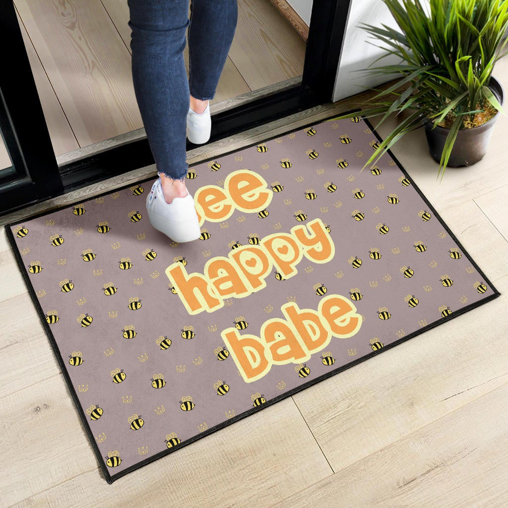 Bee Happy Babe Cute Tiny Patterns Door Mat Home Decor