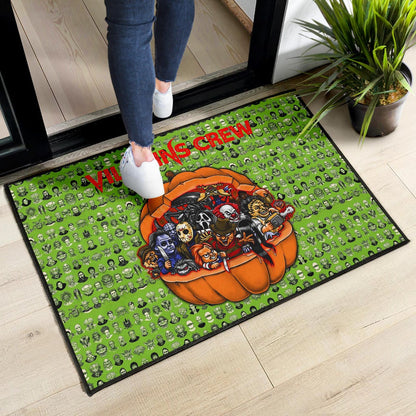 Horror Movie Villains Crew In Pumpkin Green Patterns Door Mat Home Decor