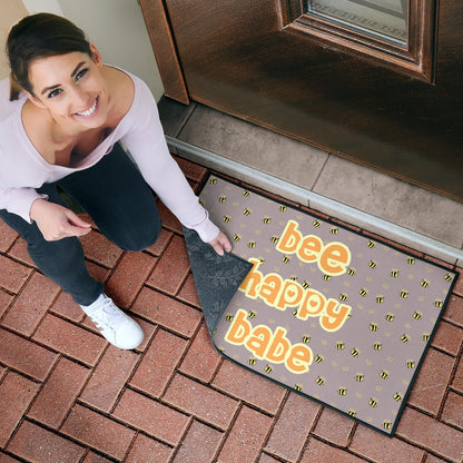 Bee Happy Babe Cute Tiny Patterns Door Mat Home Decor
