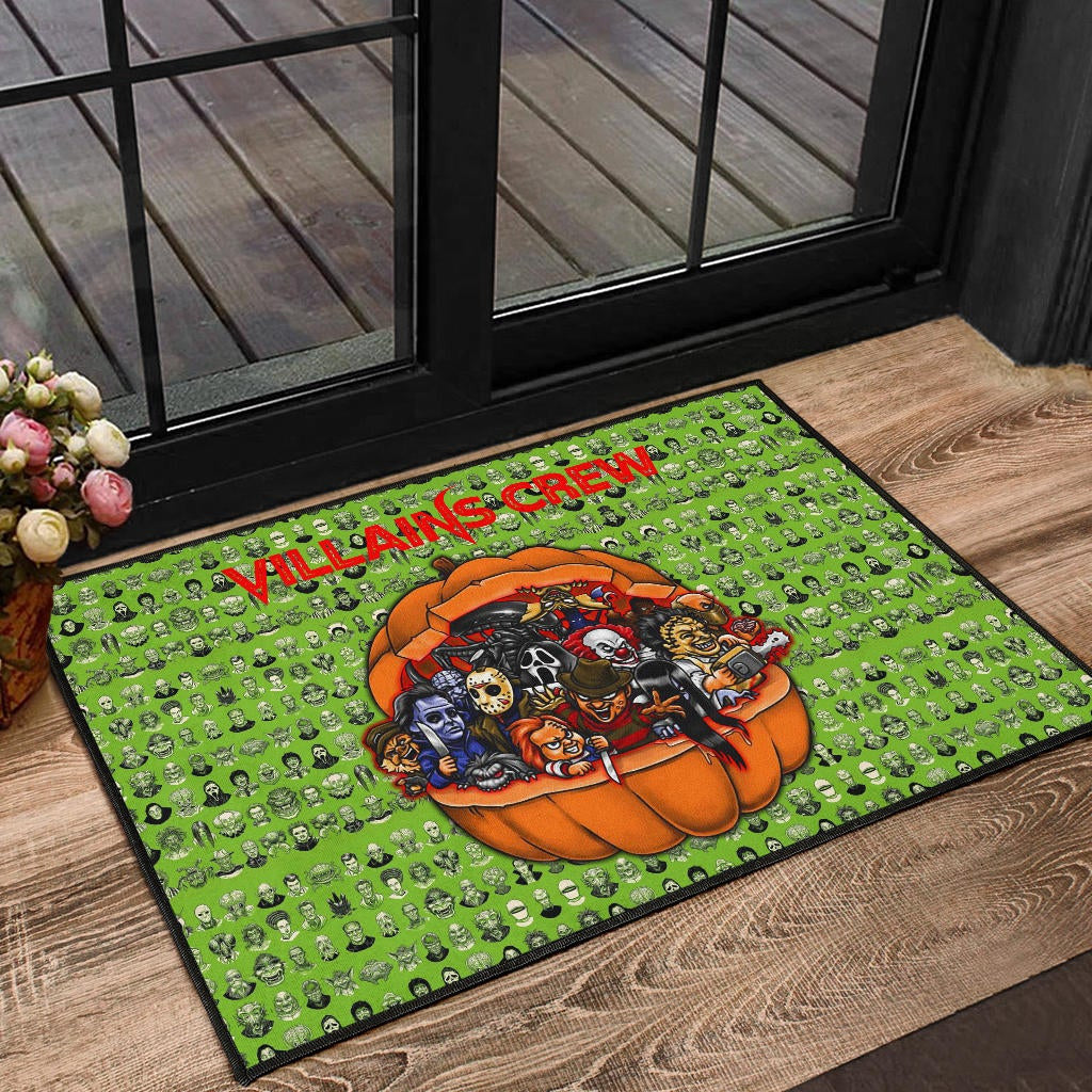 Horror Movie Villains Crew In Pumpkin Green Patterns Door Mat Home Decor