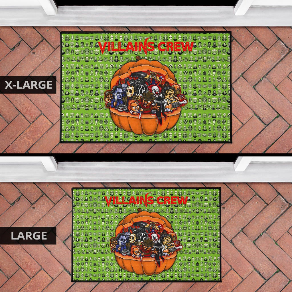 Horror Movie Villains Crew In Pumpkin Green Patterns Door Mat Home Decor