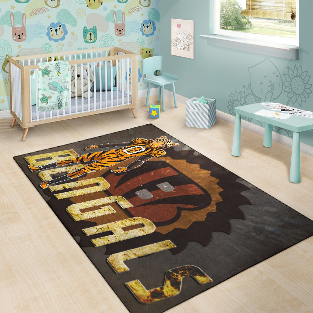 Cincinnati Bengals American Football Bengals Player Wearing Tiger Suit Bengal Head Area Rug Home Decor