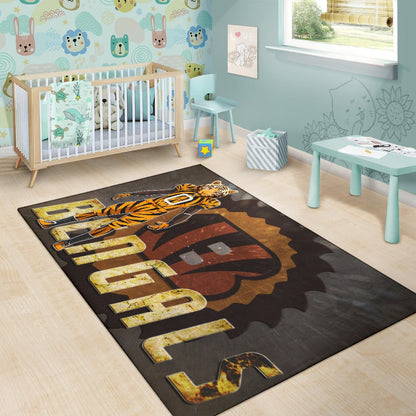 Cincinnati Bengals American Football Bengals Player Wearing Tiger Suit Bengal Head Area Rug Home Decor
