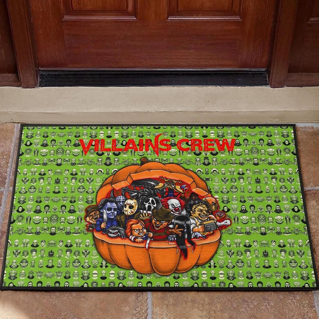 Horror Movie Villains Crew In Pumpkin Green Patterns Door Mat Home Decor