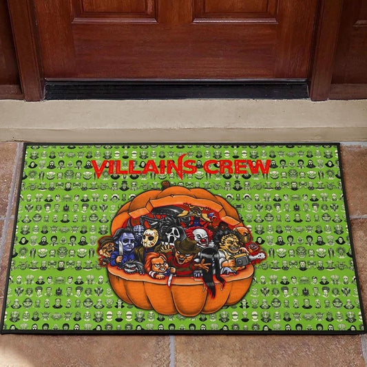Horror Movie Villains Crew In Pumpkin Green Patterns Door Mat Home Decor