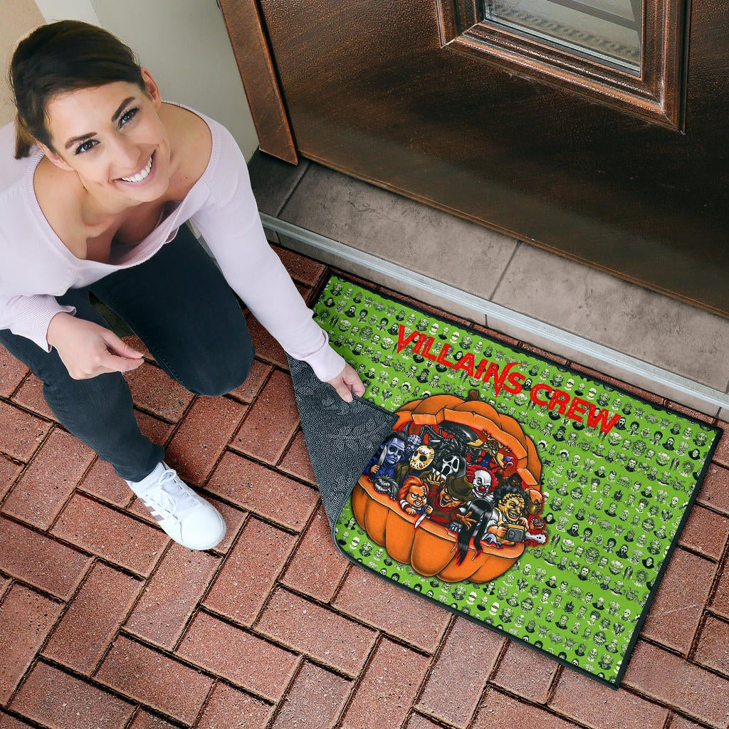 Horror Movie Villains Crew In Pumpkin Green Patterns Door Mat Home Decor