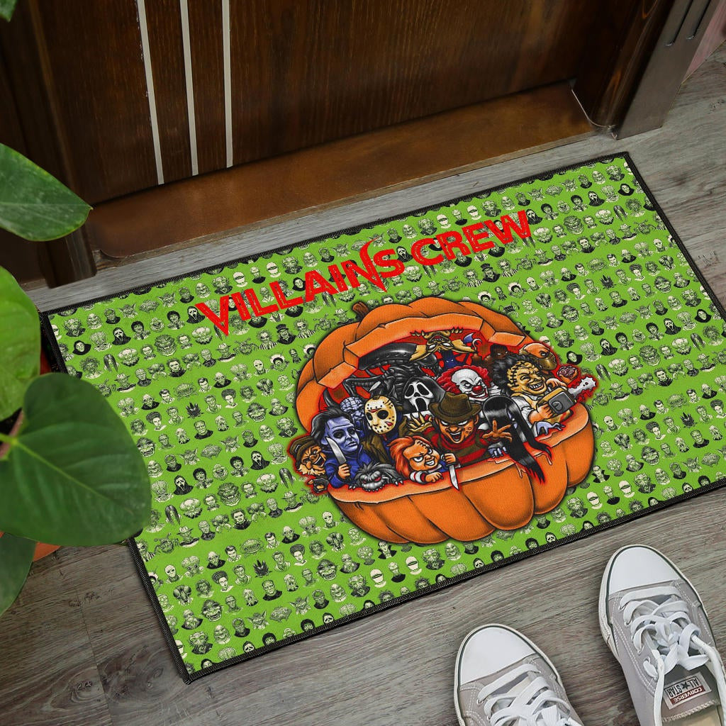 Horror Movie Villains Crew In Pumpkin Green Patterns Door Mat Home Decor