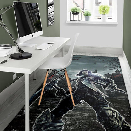 Horror Movie Thanatos With Skull Face Scary Night Area Rug Home Decor