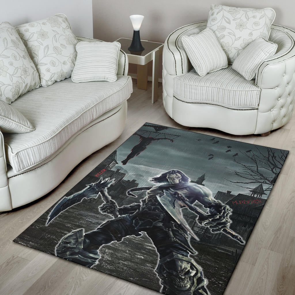 Horror Movie Thanatos With Skull Face Scary Night Area Rug Home Decor