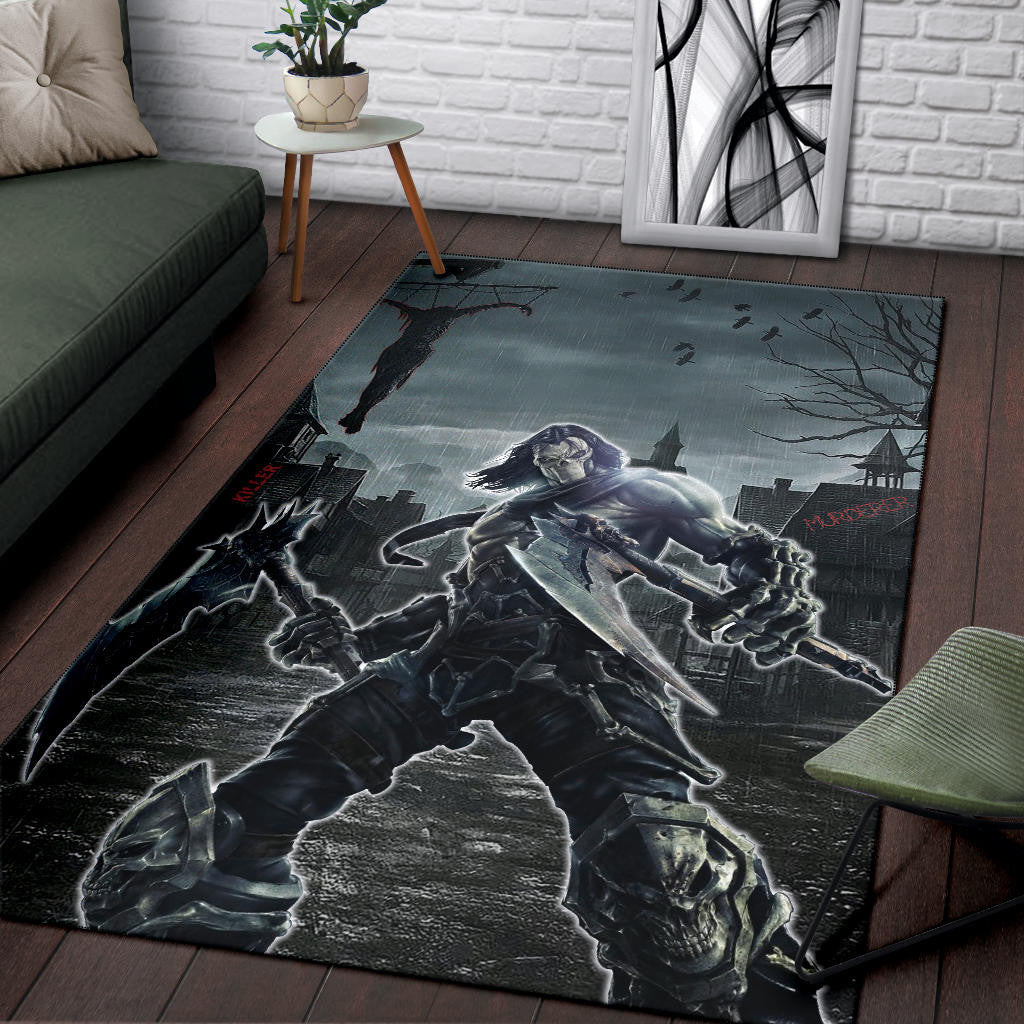 Horror Movie Thanatos With Skull Face Scary Night Area Rug Home Decor