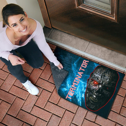 Horror Movie The Terminator Robot Face Blue Data Door Mat Home Decor