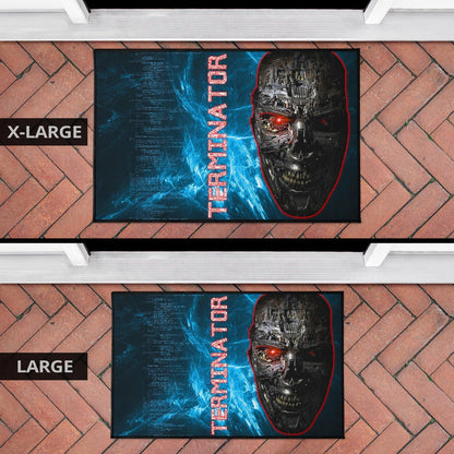 Horror Movie The Terminator Robot Face Blue Data Door Mat Home Decor
