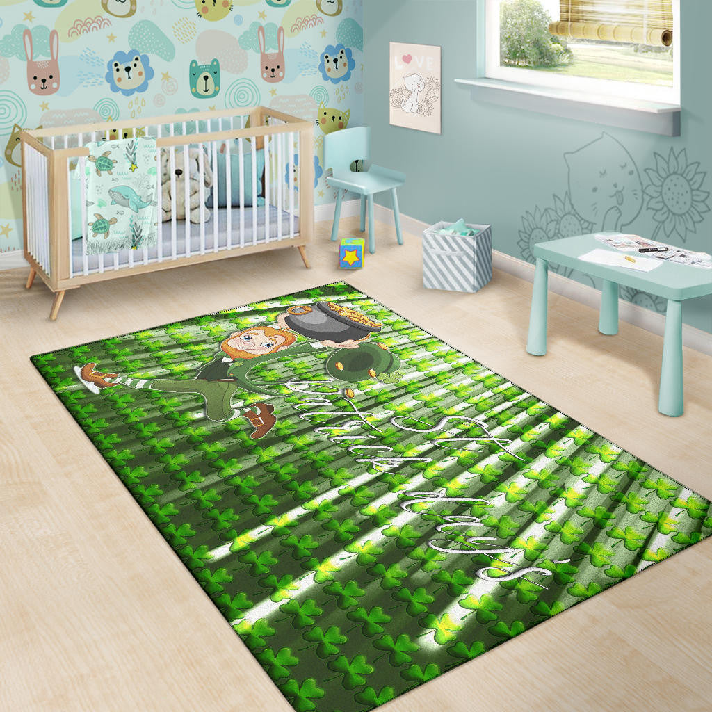 Saint Patrick's Leprechauns Stealing Pot Of Gold Coins Area Rug Home Decor