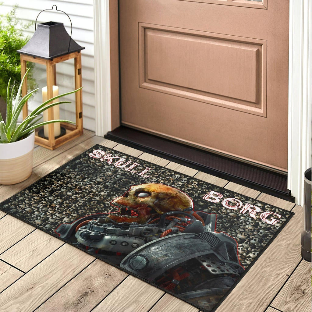 Horror Movie Robot Skullborg Skull Background Door Mat Home Decor