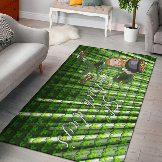 Saint Patrick's Leprechauns Stealing Pot Of Gold Coins Area Rug Home Decor