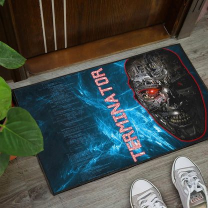 Horror Movie The Terminator Robot Face Blue Data Door Mat Home Decor