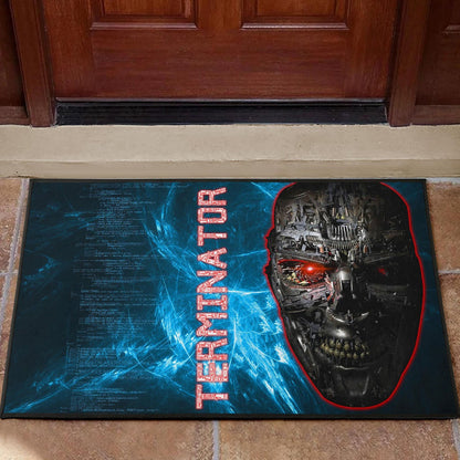 Horror Movie The Terminator Robot Face Blue Data Door Mat Home Decor
