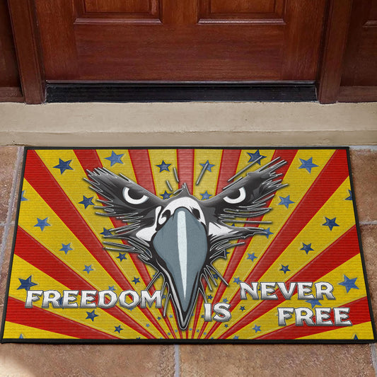 US Independence Day Eagle Minimal Face Freedom Is Never Free Door Mat Home Decor