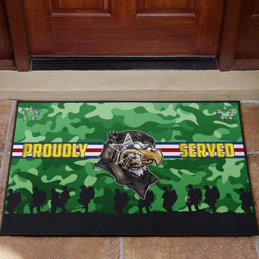US Independence Day Proudly Served US Army Soldier Silhouette Door Mat Home Decor
