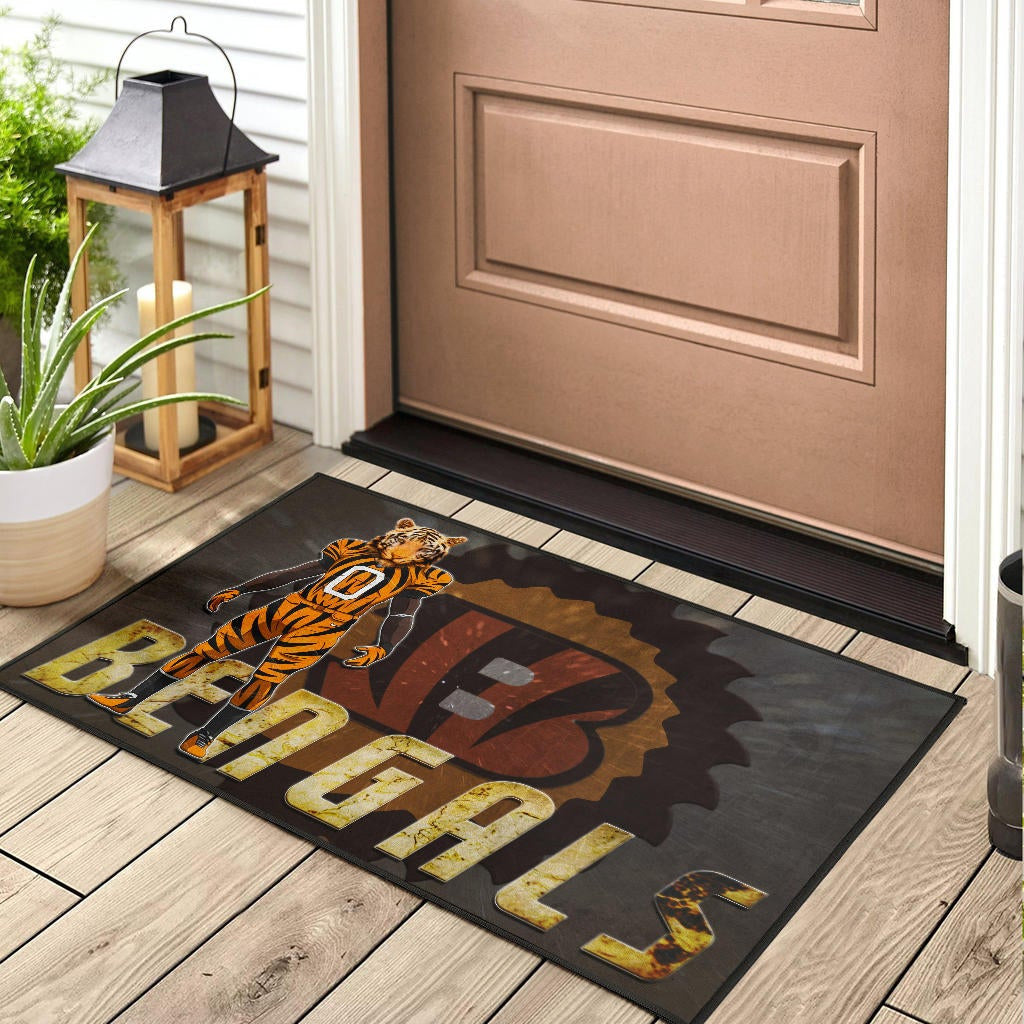 Cincinnati Bengals American Football Bengals Player Wearing Tiger Suit Bengal Head Door Mat Home Decor