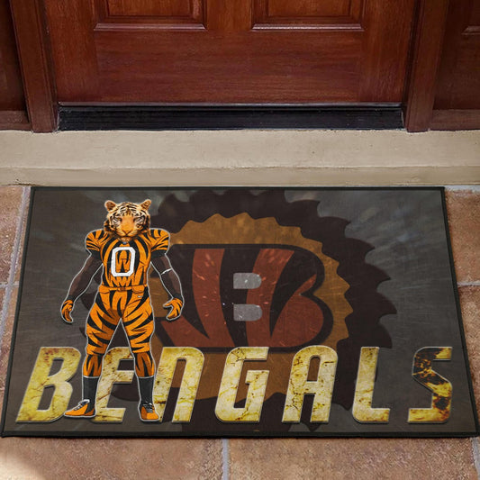Cincinnati Bengals American Football Bengals Player Wearing Tiger Suit Bengal Head Door Mat Home Decor