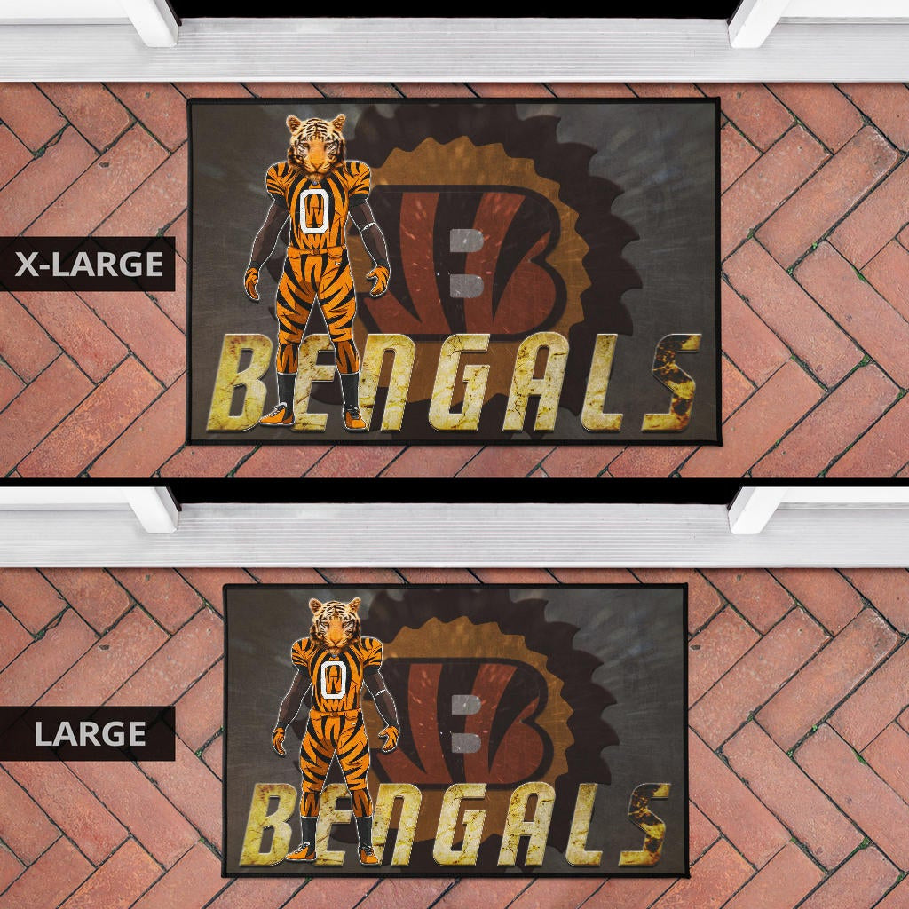 Cincinnati Bengals American Football Bengals Player Wearing Tiger Suit Bengal Head Door Mat Home Decor