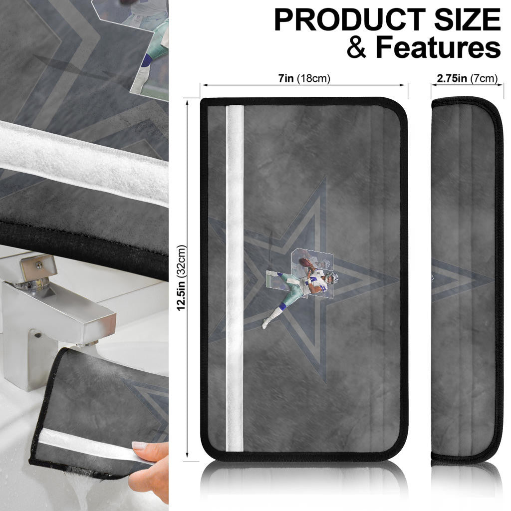 Dallas American Football Cowboy Player 04 Throwing Rugby Ball Light Grey Seat Belt Covers
