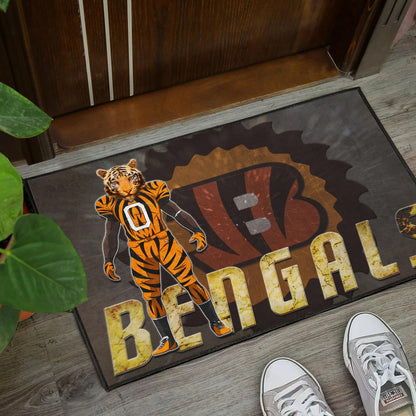 Cincinnati Bengals American Football Bengals Player Wearing Tiger Suit Bengal Head Door Mat Home Decor