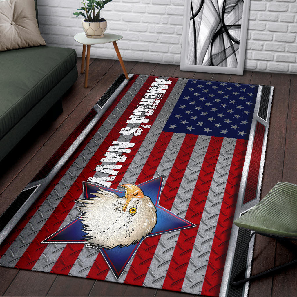 US Independence Day America's Navy Eagle Head On US Steel Flag Area Rug Home Decor