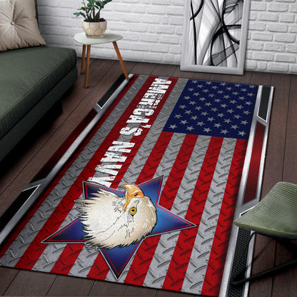 US Independence Day America's Navy Eagle Head On US Steel Flag Area Rug Home Decor
