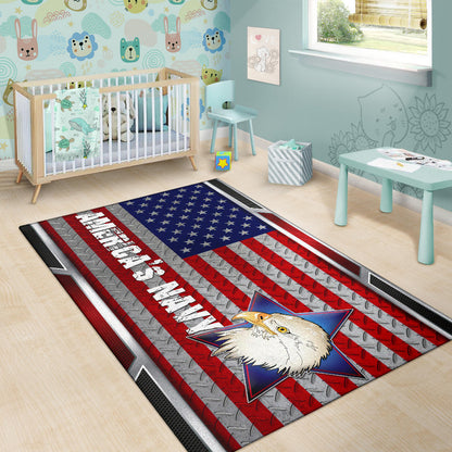US Independence Day America's Navy Eagle Head On US Steel Flag Area Rug Home Decor