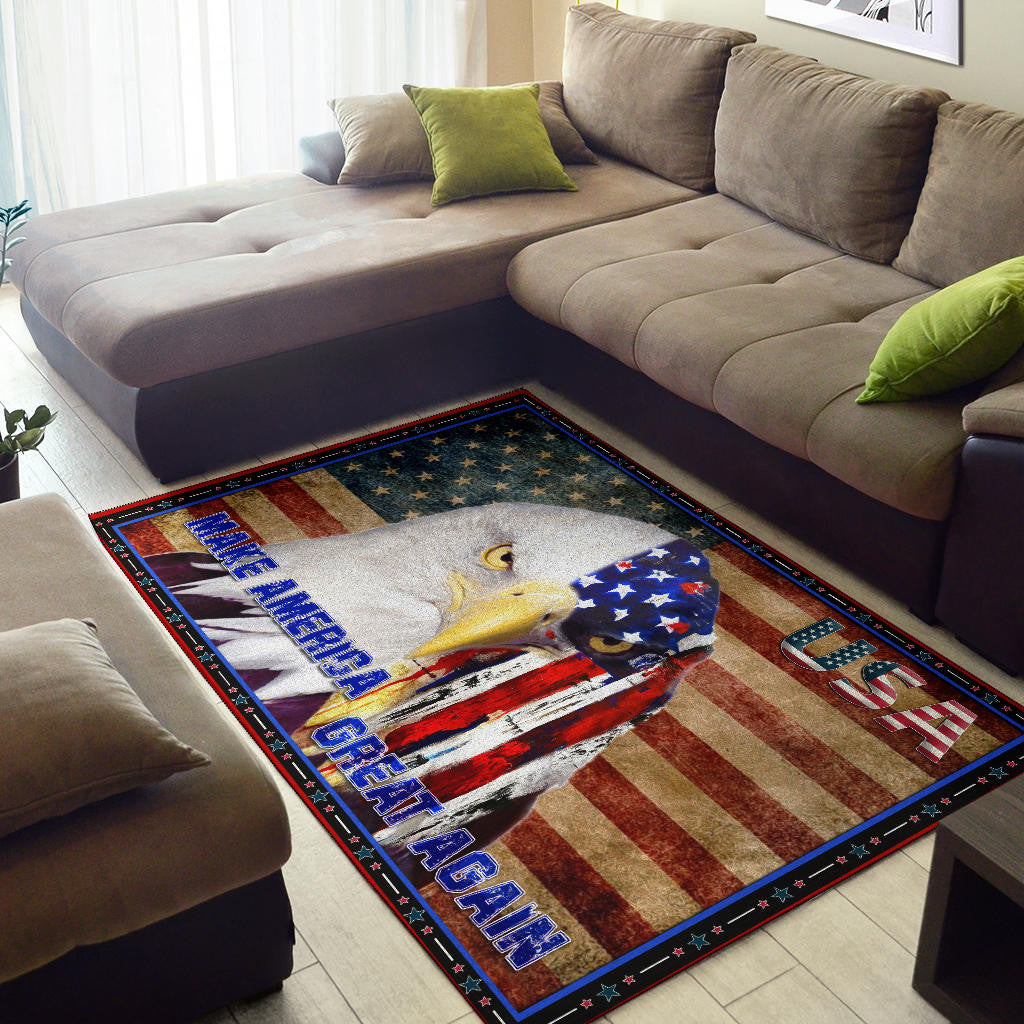 US Independence Day Funny Bald Eagle Face USA Star Area Rug Home Decor