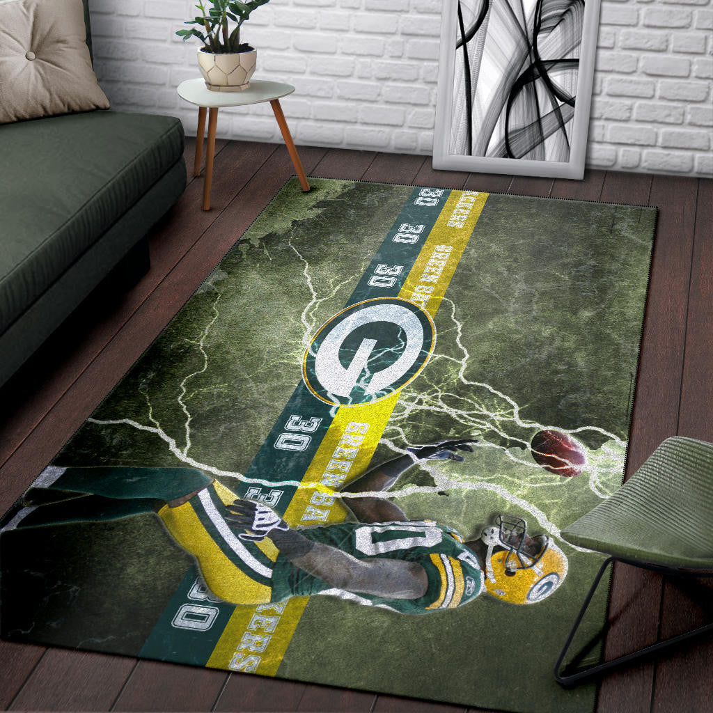 Green Bay American Football Packers Ahman Green 30 Lightning Rugby Ball Area Rug Home Decor