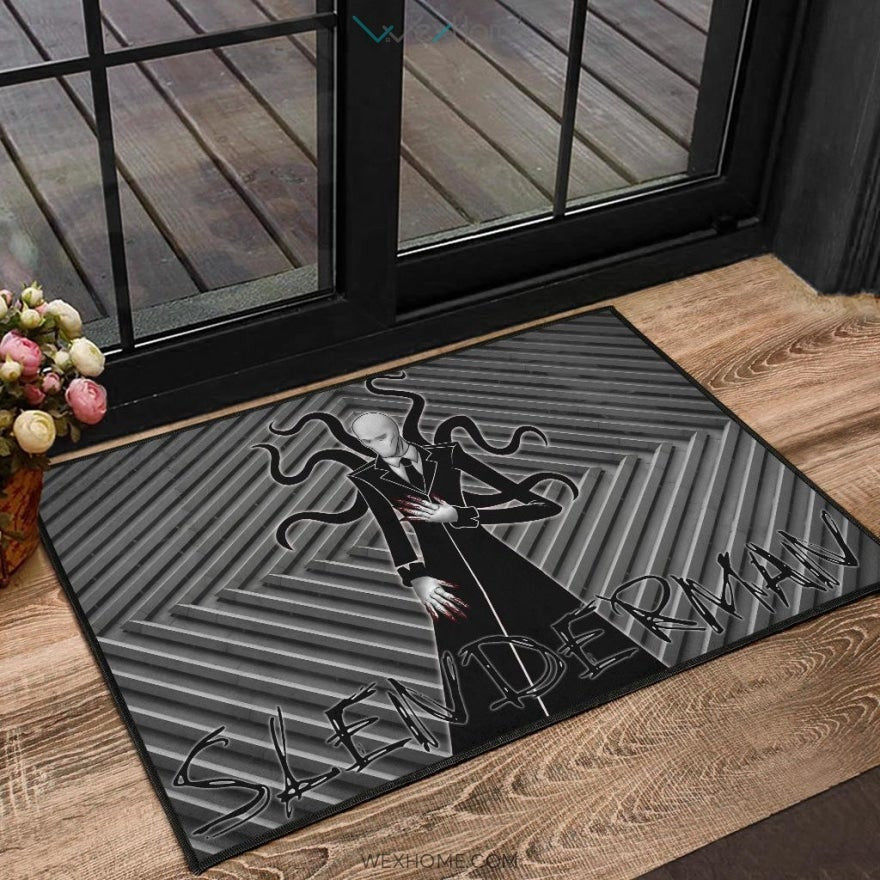 Horror Movie Slenderman Minimal Fanart Black White Door Mat Home Decor