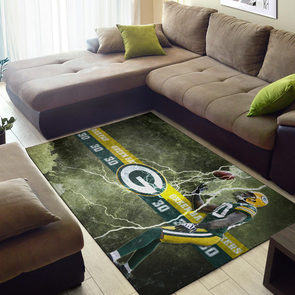 Green Bay American Football Packers Ahman Green 30 Lightning Rugby Ball Area Rug Home Decor