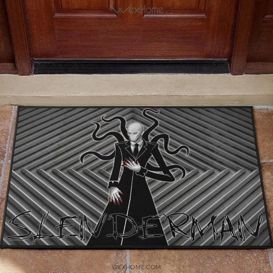 Horror Movie Slenderman Minimal Fanart Black White Door Mat Home Decor