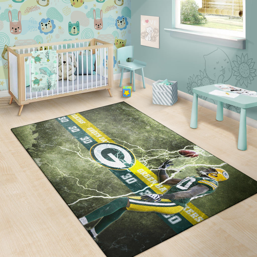 Green Bay American Football Packers Ahman Green 30 Lightning Rugby Ball Area Rug Home Decor