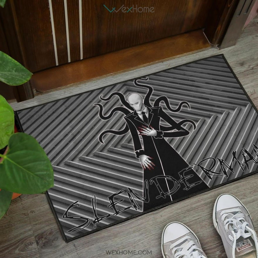 Horror Movie Slenderman Minimal Fanart Black White Door Mat Home Decor