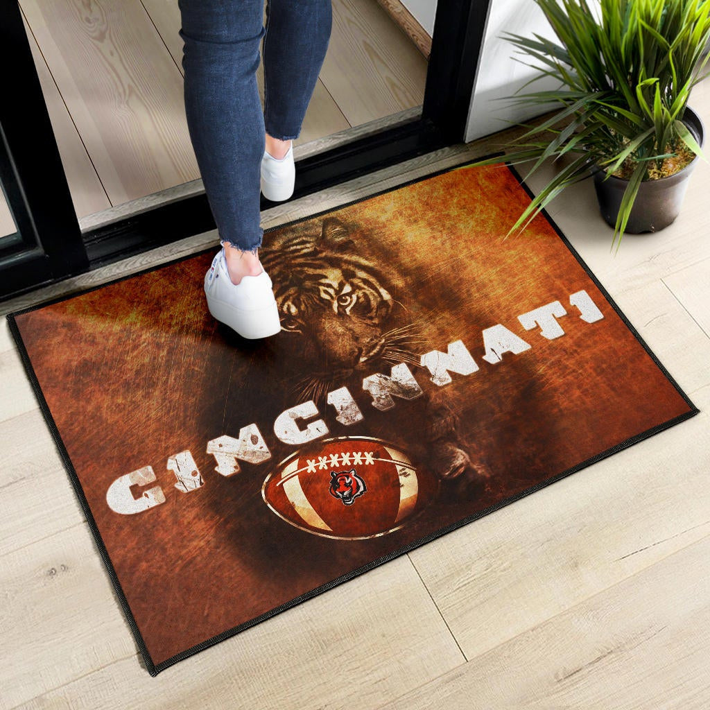 Cincinnati Bengals American Football Strong Bengal Tiger Rugby Ball Go Champion Door Mat Home Decor