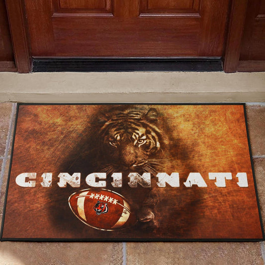 Cincinnati Bengals American Football Strong Bengal Tiger Rugby Ball Go Champion Door Mat Home Decor