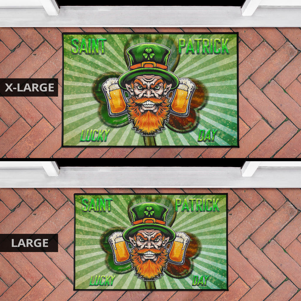 Saint Patrick's Leprechauns Beers Shamrock Spiral Green White Door Mat Home Decor