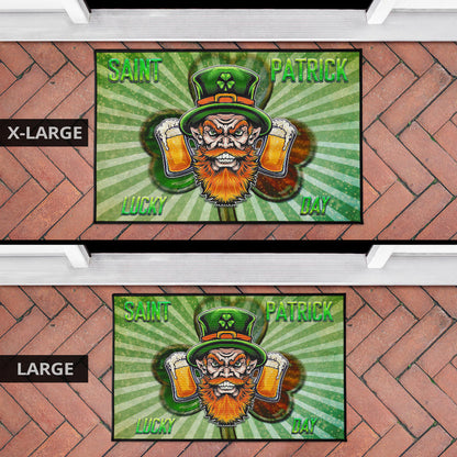 Saint Patrick's Leprechauns Beers Shamrock Spiral Green White Door Mat Home Decor