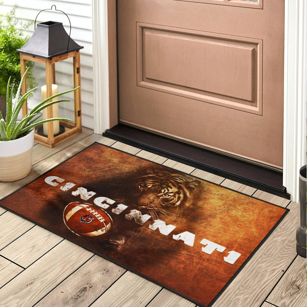 Cincinnati Bengals American Football Strong Bengal Tiger Rugby Ball Go Champion Door Mat Home Decor