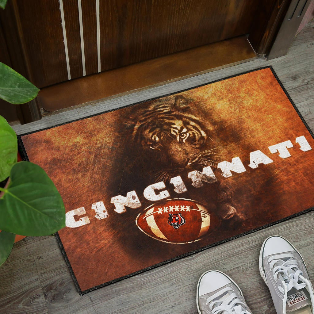 Cincinnati Bengals American Football Strong Bengal Tiger Rugby Ball Go Champion Door Mat Home Decor